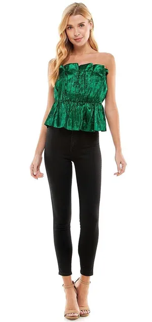 The Clothing Exchange | Shirring Metallic Strapless Top | S | Hunter Green | CT7727 | Sample Sale thumbnail 4