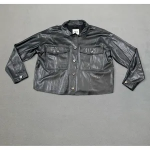 Zara Women Faux Leather Shirt Jacket S Black Shacket Button Up Moto Pockets Rock thumbnail 6