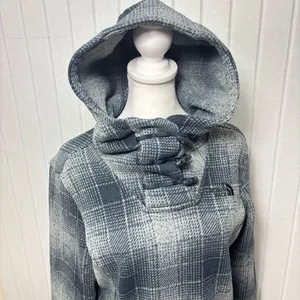 The North Face Women's Plaid Fleece‎ Pullover Cowl Blue and gray Hoodie Size S thumbnail 4