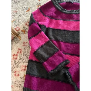 Spense Knits Womens Striped Sweater Pink Magenta Grey Y2K Emo Grunge Large thumbnail 3