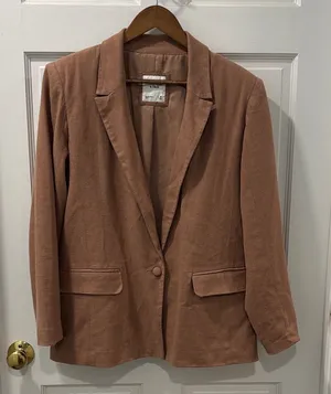 Abercrombie & Fitch Women’s Relaxed Fit Linen Single Button Blazer Sz M Brown thumbnail 1
