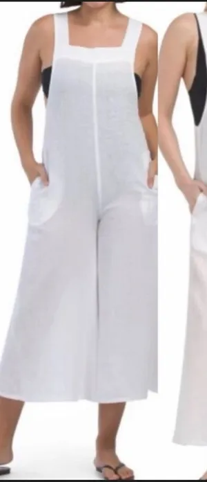 haute hippie white linen blend sheer bikini romper cover up thumbnail 1
