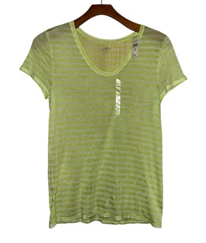 LOFT Women’s Lime Green Striped V-Neck Tee nwt thumbnail 1