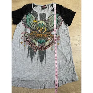EUC Womens Harley Davidson Motorcycle Top Black Lace short sleeve Eagle size M thumbnail 8