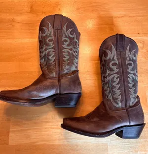 Nocona Brown Leather Western Boots with Turquoise Embroidery thumbnail 1