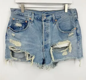 Levi's 501 Distressed Button Fly High Waisted Denim Shorts Size 31 Boho thumbnail 1
