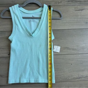 Free People Intimately Mint Sleeveless Ribbed V Neck Fitted Stretchy Top NWT L thumbnail 5