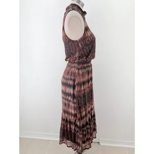 Evereve Brown Rust Ikat Print Smocked Tiered Midi Dress Pockets Small thumbnail 5