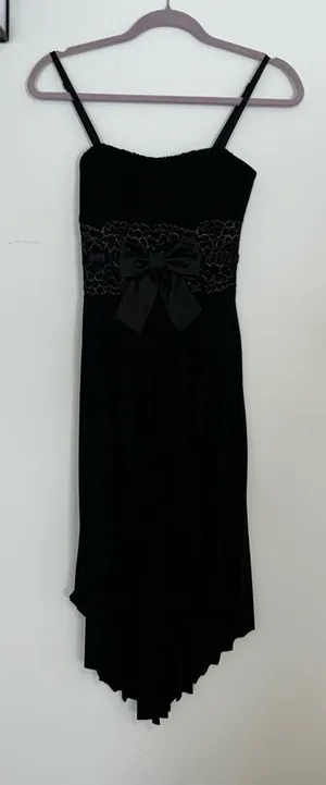 NWT Vintage Y2K Deb‎ Black High Low Sleeveless Babydoll Bow Formal Dress Small thumbnail 1