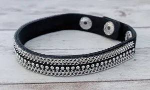 Black & Silver Tone Studded Bracelet with Chains Design Emo Goth Skater thumbnail 1
