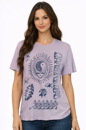 Grateful Dead Junk Food Pink Graphic Tee Distressed Skull Yin Yang Shirt Size S thumbnail 1