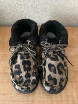 Hey Dude Britt Slip On Bootie Faux Fur Trim Size 8 Leopard Print Animal Print thumbnail 5
