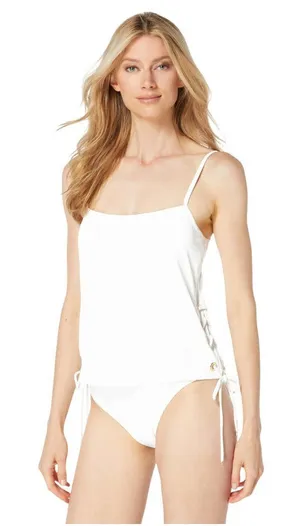 NWT Michael Michael Kors Womens Grommet Tankini Swim Top MM30322 White M thumbnail 1