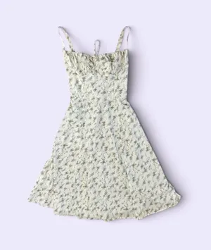 Cottagecore Whimsical Sundress Green White Lace Up Back Corset A-Line Mini Small thumbnail 1