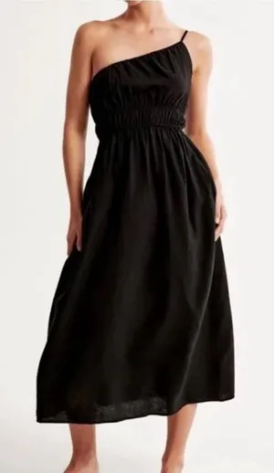 Abercrombie & Fitch Black One-Shoulder Midi Dress thumbnail 1