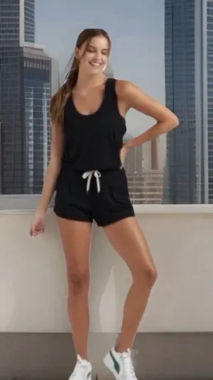 Vuori Torrey Black Ribbed Racerback Style Sleeveless Romper Sz S thumbnail 1