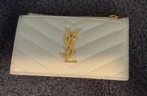 Ysl Cassandre Matelassé Fragments Card Case In Grain De Poudre Leather White Coa thumbnail 1