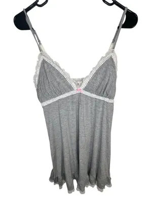 Victorias Secret Grey Spaghetti Strap Nighty Mini Dress With Lace thumbnail 1