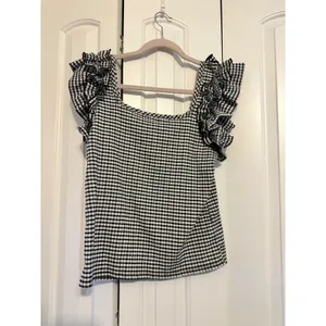 Gingham‎ Checkered Ruffle Top By Circus NY Size L Black Size L thumbnail 6