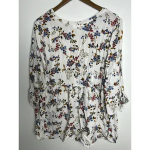 Motherhood Maternity Floral Babydoll Blouse White Blue XL 3/4 Sleeve V-Neck Top thumbnail 4