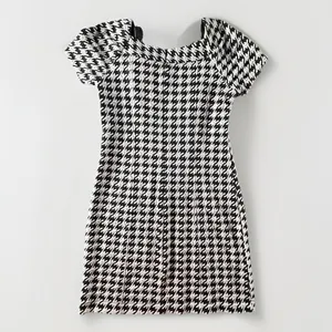 Chris‎ McLaughlin Houndstooth Sheath Dress Black White Short Sleeve Size 6 Retro thumbnail 2