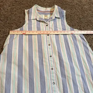 Maeve Anthropologie Womens Medium Striped Sleeveless Ruffle Hem Shirt Dress Blue thumbnail 5