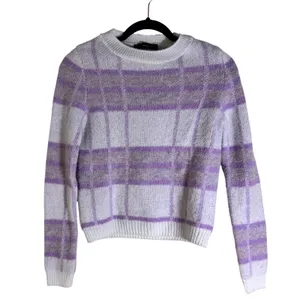 Mango MNG Lavender Plaid Knit Sweater XS Soft‎ Fuzzy Cropped Pullover thumbnail 2