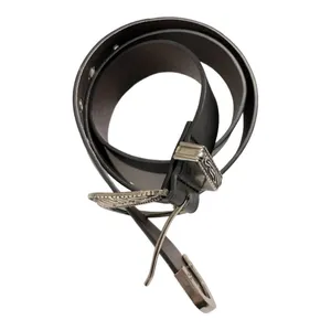 Black Leather Western Engraved Silver Buckle Belt | Size 27 | Boho Cowgirl thumbnail 4