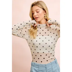 BiBi High Neck Line Polka Dots Mesh Top With Thumb Open - XLarge thumbnail 4
