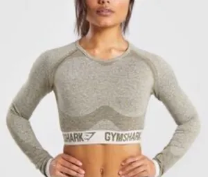 Gymshark Flex Long Sleeve Crop Top Shirt Seamless Light Olive S thumbnail 1