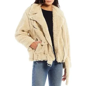 Free People Sherpa Jacket Womens Size Small So Cozy Slouchy Fleece Moto Jacket thumbnail 3