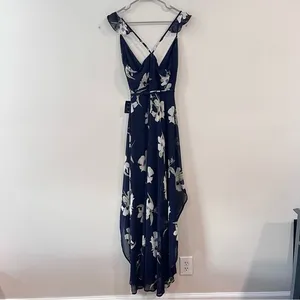 NWT Lulus All Mine Navy Blue‎ Floral Print High-Low Wrap Dress SMALL thumbnail 7