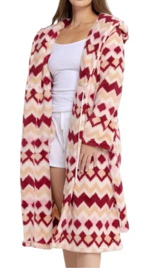 Bearpaw Chevron Sherpa Hooded Robe thumbnail 1