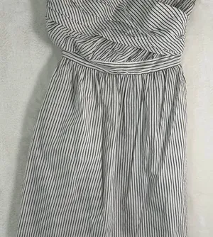 Aryn K Strapless Mini Dress Womens‎ Small Black White Striped Ruched Fit & Flare thumbnail 1