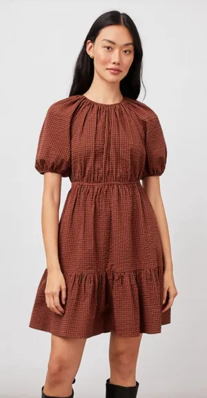 RAILS Dress Size‎ S Brown Black Khloe Russet Gingham Seersucker Mini Puff Sleeve thumbnail 1