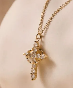 Cross Crown Zirconia Necklace Gold thumbnail 5