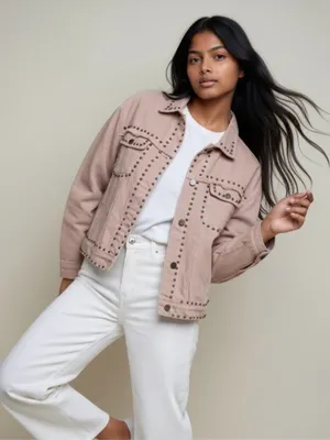 Savanna Jane New! Studded Fray Western Boho or Cowgirl Jean Jacket thumbnail 1