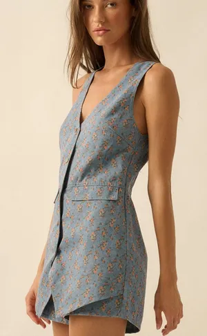 Floral denim romper thumbnail 1