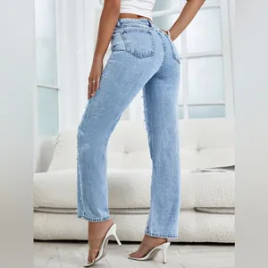 Women's Light Blue Pearl Beaded Slightly Flare Jeans thumbnail 6