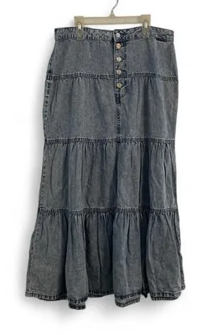 M Jeans Maurices Women's 8 Denim Maxi Skirt Ruffle Jean Acid Wash High Waist thumbnail 1