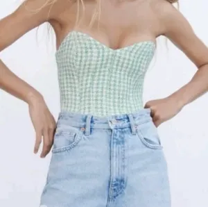 Zara Mint and Cream Tweed Strapless Bustier Top thumbnail 1