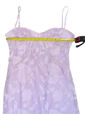 Lavender Floral Jacquard Lace Up Back Midi Dress Wedding Guest M thumbnail 6