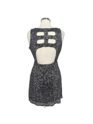 The Vintage Shop Cutout Silver Sequin Sleeveless Party Mini Dress Size Large thumbnail 7