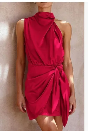 NEW Satin Elegant Sleeveless Mock Neck Cocktail Mini Dress XL thumbnail 2