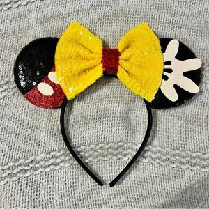 Mouse Ears Sequin Headband Yellow Bow Red Polka Dot White Glove Costume thumbnail 1