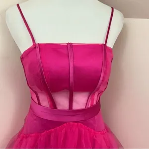 Fuchsia Pink Tulle Evening/ Prom Gown Corset Style Sheer S thumbnail 3