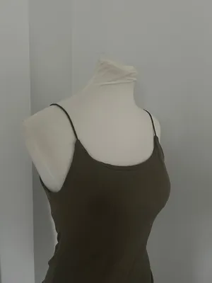 Women's Army Green Ribbed Spaghetti Strap Cami Tank Top thumbnail 4