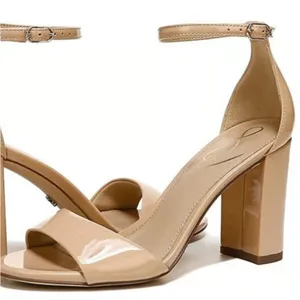 NIB Sam Edelman Robyn Beige Leather Ankle Strap Sandals‎ Size 9M Block Heels thumbnail 1