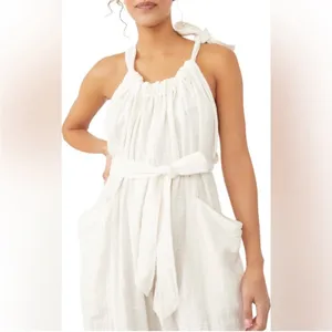 Free People Cotton Gauze Henriette Sleeveless Tie Waist Wide Leg Jumpsuit M thumbnail 8
