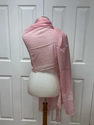 Pink and White Lightweight Puree Cotton Patterned Shawl‎ or Scarf - 97" x 32". thumbnail 12